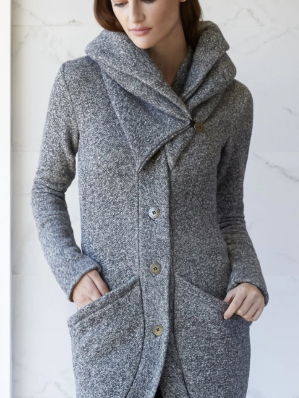 Women's Rebecca King Shawl-Collar Longline Cardigan Sweater - Charcoal Gray